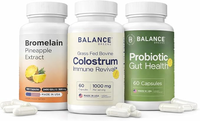Bromelain + Probiotics + Colostrum Complete Digestive Enzyme Gut Balance &amp Microbiome Support Bundle