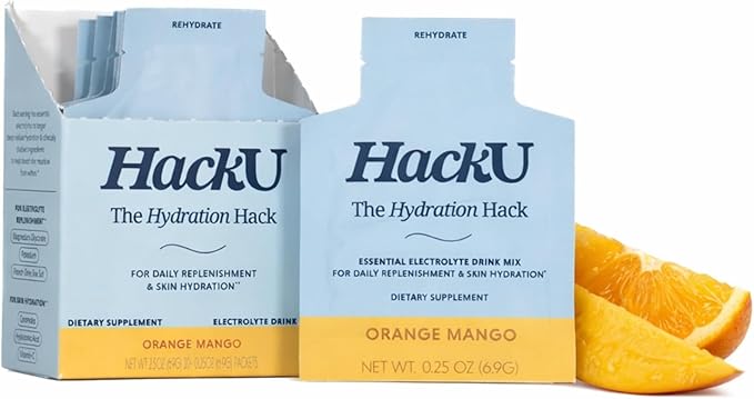 HackU Hydration Hack Electrolyte &amp Skin Hydration Packets – Sugar Free Bloat-Free Drink Mix with Magnesium Hyaluronic Acid &amp Ceramides for Daily Glow &amp Moisture Support