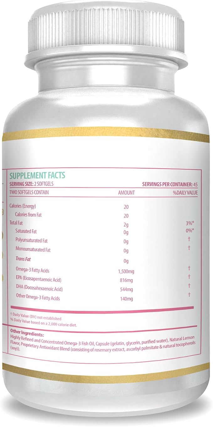 ACTIF Complete Prenatal DHA with 1500mg Omega-3 100% Natural Organic DHA EPA – Non-GMO 90 Count