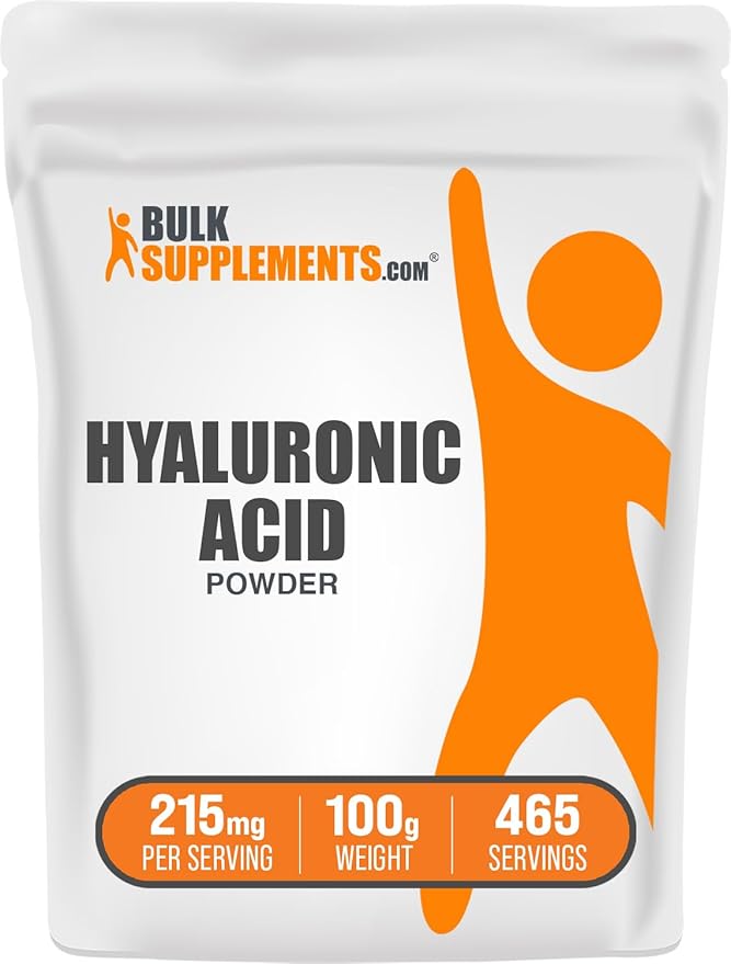 BulkSupplements.com Hyaluronic Acid Powder - as Sodium Hyaluronate Hyaluronic Acid Supplements - Food Grade Gluten Free - 215mg per Serving 100g (3.5 oz) (Pack of 1)