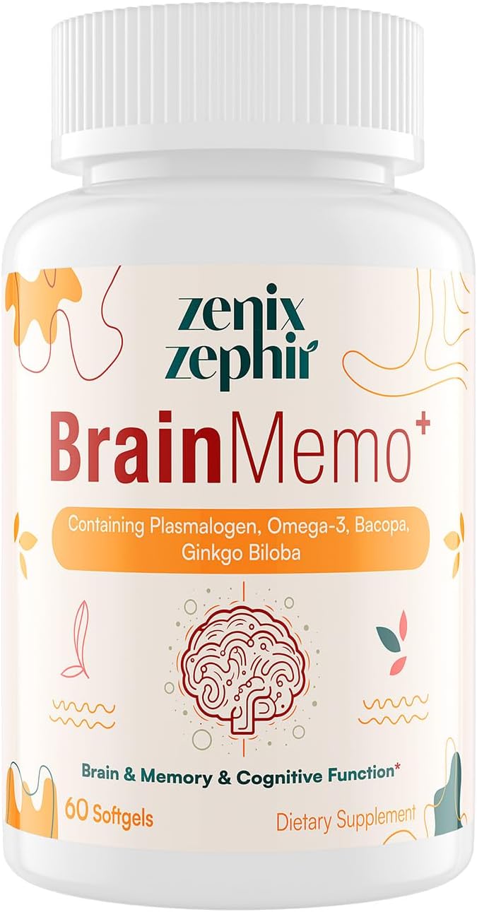 Memory Focus Supplement - Brain Support with Omega-3 Bacopa and Plasmalogens for Enhanced Cognitive Function - Concentration and Memory - Non-GMO 60 Softgels