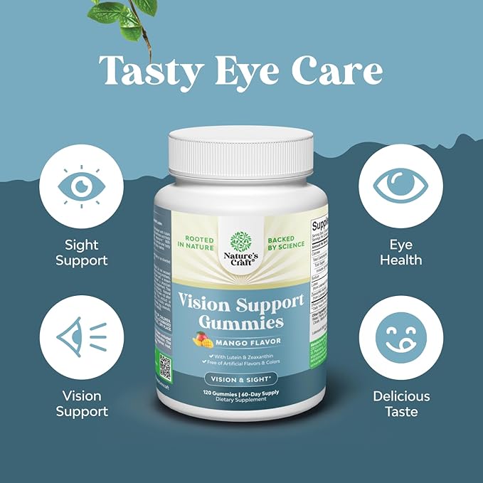 Vision Support Gummies for Adults - Lutein and Zeaxanthin Supplements for Eye Health - Potent Lutein Eye Vitamins for Blue Light Protection Dryness Strain Support &amp Visual Sharpness - 120 Count