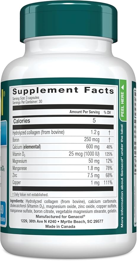 Genacol Bone &amp Joint – Calcium Vitamin D3 Boron &amp Ultra-Hydrolyzed Collagen Health Supplement Supports Bone Strength 90 Capsules (30-Day Supply)