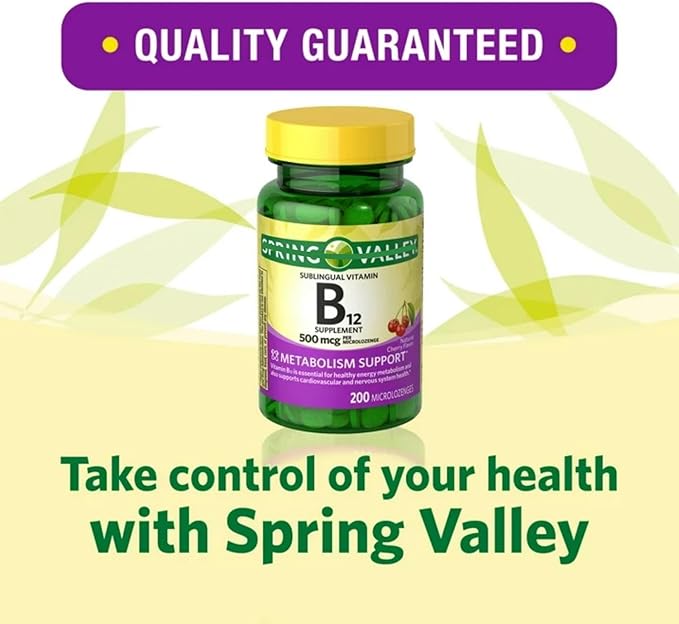 Sublingual B12 500 mcg- Spriing Vallley 500 mg Cherry Flavor - Spriing Valey Sublingual Vitamin B12 Microlozenges 500 Mcg 200 ct (Pack of 2)