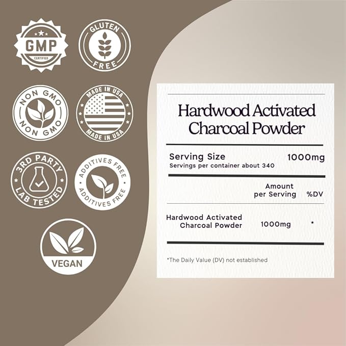 Zen Principle Activated Charcoal Powder only from USA Hardwood Trees. All Natural. Whitens Teeth Rejuvenates Skin and Hair Supports Better Digestion. Free Scoop Included. 12 oz.