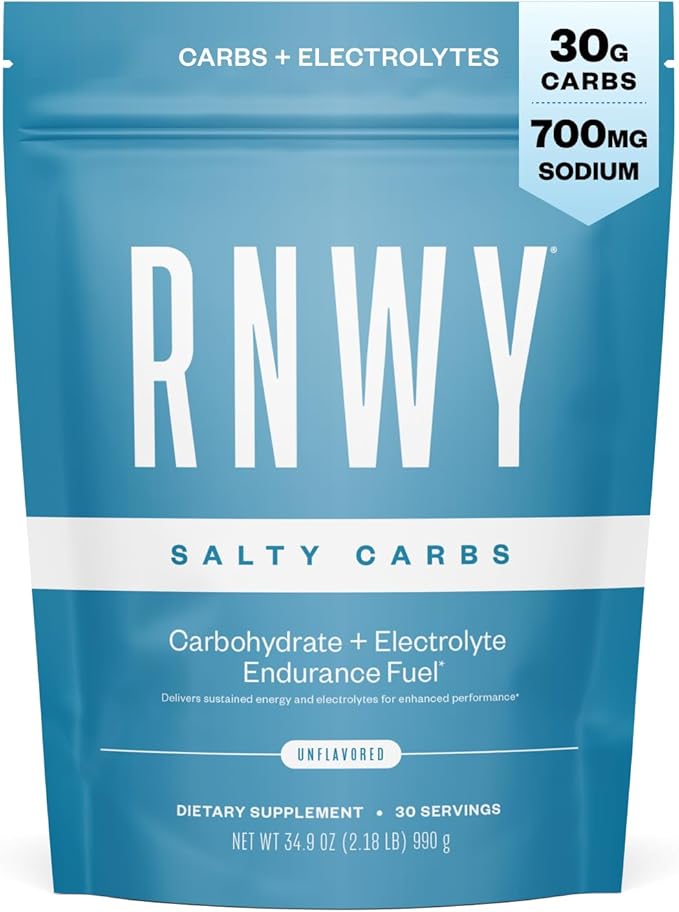 Salty Carbs Electrolyte Drink Mix 30g Dual-Action Carbs + 700mg Sodium Endurance Fuel for Runs Rides and Races Gluten-Free Dairy-Free Non-GMO (30 Servings Unflavored)