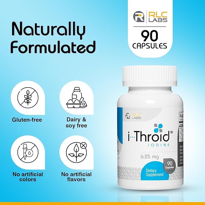 RLC Labs i-Throid 6.25 mg - Thyroid Supplements for Hypothyroidism lodine/Iodide Supplements for Thyroid Support Healthy Metabolism Thyroid Support for Women and Men - 90 Vegetarian Capsules