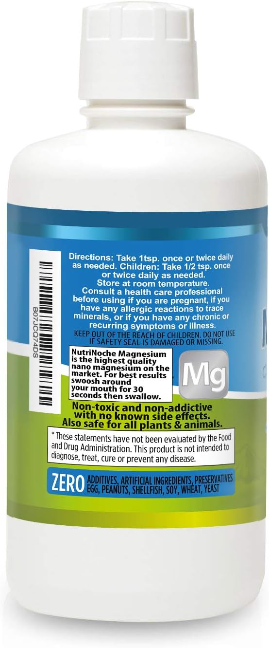 Liquid Magnesium by NutriNoche– 99.99% Ultra Pure Crystalline Nano Drops for Maximum Absorption &amp Bioavailability - Magnesium Glycinate Liquid Alternative - Supports Sleep Calm Energy Muscles Nerv