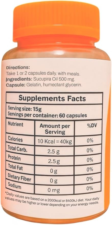 Sucupira Oil (Pterodon emarginatus) 500 Mg - 60 Capsules- Plant Based