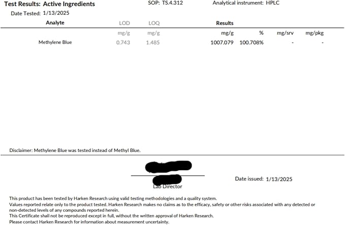 Methylene Blue USP Grade 20mg Tablets Independently Tested 60 Scored &amp Unflavored Tablets