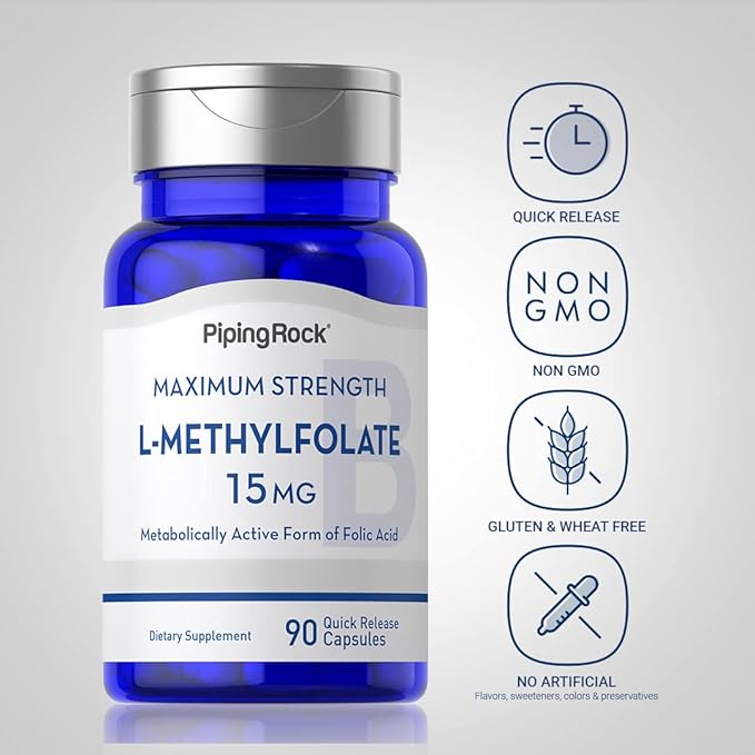 Piping Rock L Methylfolate 15 mg | 90 Capsules | Max Potency | Active Folic Acid Supplement | Non-GMO Gluten Free