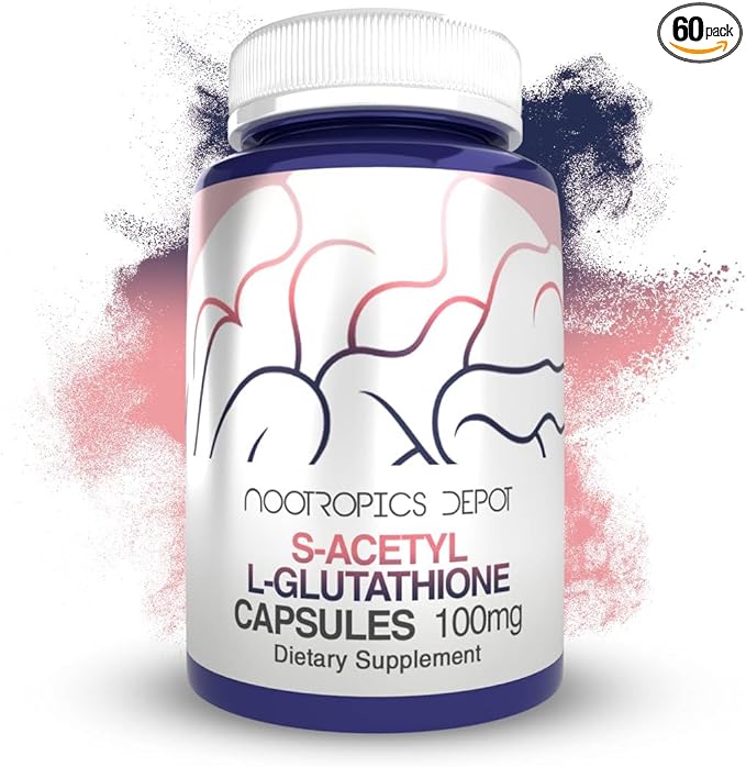 Nootropics Depot S-Acetyl L-Glutathione Capsules | 100mg | 60 Count | High Bioavailabliity Glutathione
