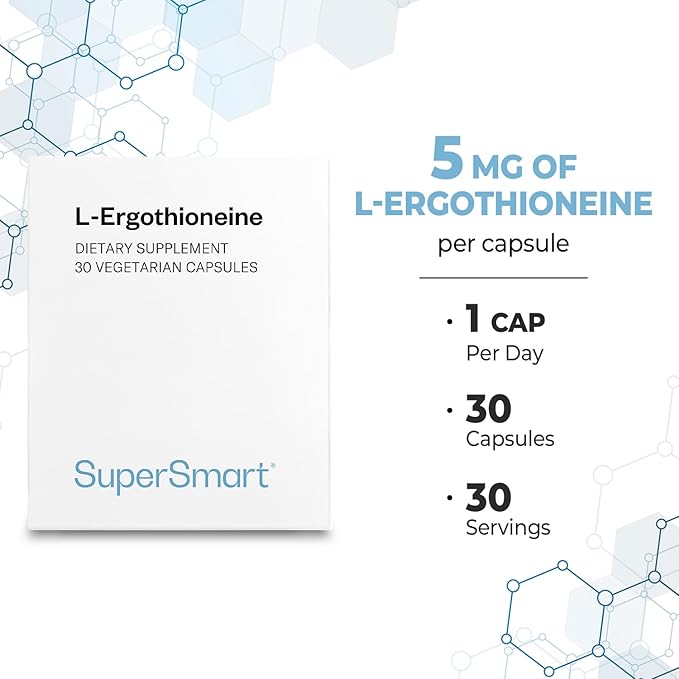 Supersmart L-Ergothioneine Supplement 5mg per Day (Advanced Antioxidant) | Non-GMO - 30 Vegetarian Capsules