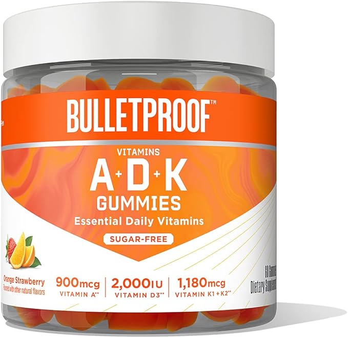 Bulletproof Sugar-Free Orange Strawberry Vitamins A+D+K Gummies 60 Count Keto Supplement for Heart Bone and Immune Support New and Improved Formula and Texture Packaging May Vary