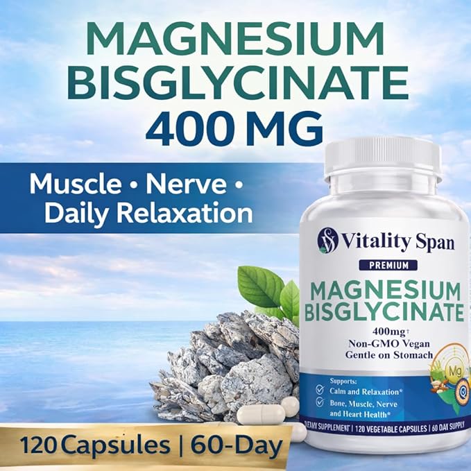 Magnesium Glycinate 400mg Chelated Magnesium Bisglycinate for Relaxation and Sleep Aid Extra Strength with Magnesium Oxide Gentle on Stomach Vegan 120 Capsules Made in USA
