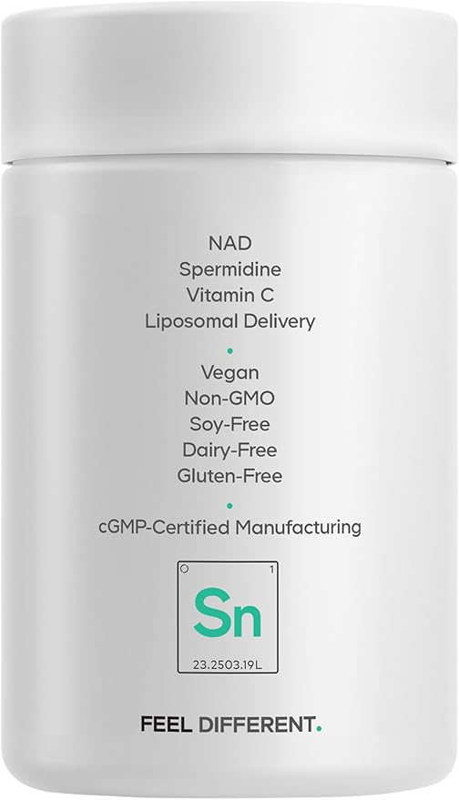 Codeage Liposomal Spermidine NAD+ Spermidine Supplement - 500 Mg NAD+ Vitamin C - Liposomal Delivery - Nicotinamide Adenine Dinucleotide Pills - 1 Capsule Per Serving - Vegan Non-GMO - 30 Capsules