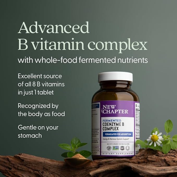 New Chapter Vitamin B Complex Fermented Coenzyme B Complex Rich in Vitamin B12 + Vitamin B6 + Biotin + Made with Organic Ingredients - 60 ct