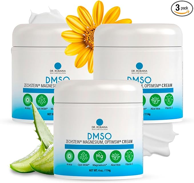 Dr. Robaina DMSO Cream – 99.9% Pure Dimethyl Sulfoxide | Formula with Zechstein Magnesium Arnica Aloe Vera &amp Vitamin E | Topical Cream for Body Wellness