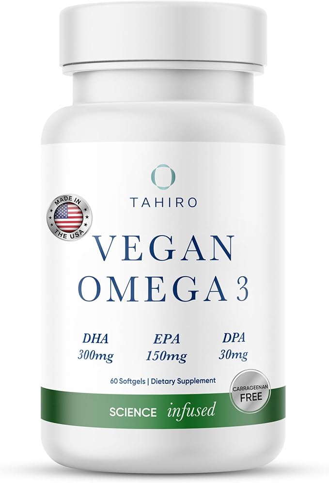 TAHIRO Vegan Omega-3 Softgels - Plant-Based Supplement with DPA DHA &amp EPA - Nutrients for Men Women and Pregnant Women - Supports Brain Health - Prenatal &amp Joint Supplements 1000mg
