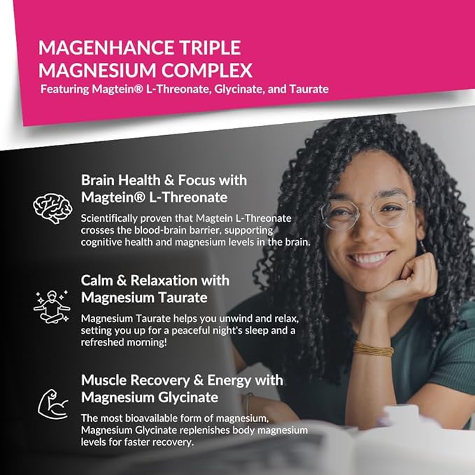 Intelligent Labs MagEnhance Magtein Magnesium Complex Supplement L-Threonate with Magnesium Glycinate and Taurate 90 Capsules