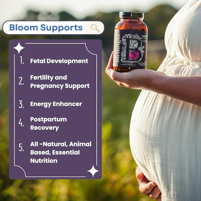 Birthright Bloom Prenatal Supplement – Animal Based Whole Food Prenatal with Grass Fed Liver Fish Roe Bone Marrow Colostrum Magnesium &amp Traditional Herbs