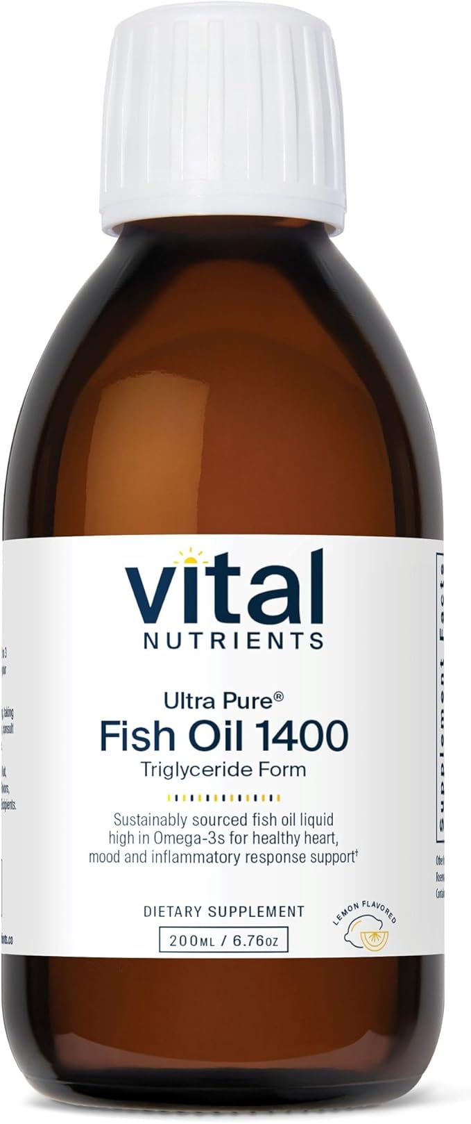 Vital Nutrients - Ultra Pure Fish Oil 1400 (Pharmaceutical Grade) - Deep Sea Liquid Fish Oil Cardiovascular Support Natural Lemon Flavor - 200 ml per Bottle