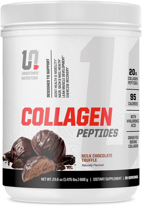 Undefined Nutrition Collagen Peptides by Brian Shaw (28 Servings) – 20g Collagen Peptides with Hyaluronic Acid - Promotes Muscle Hair Nail Skin Bone and Joint Health (1.25lbs Chocolate Truffle)