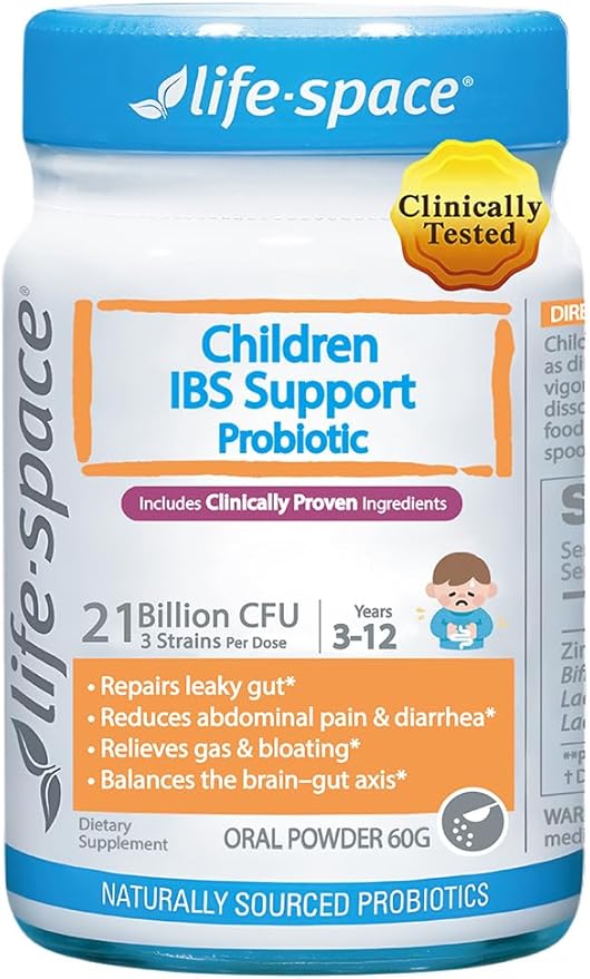 Life-Space Children IBS Support Probiotic Clinically Proven to IBS Relief 4 in 1 Kids Probiotic 21 Billion CFU Supports Reduce Symptoms of IBS Include Bloating Gas &amp Diarrhea 60 Grams