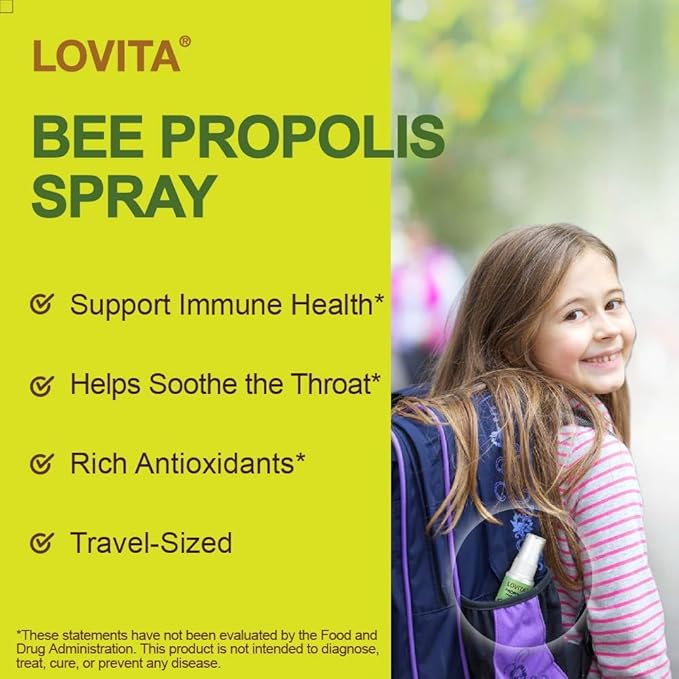 LOVITA Bee Propolis Bundle Liquid Drop with Thraot Spray 5:1 Extract 18% Flavonoids Alcohol-Free Throat Soothing Antioxidant &amp Immune Support
