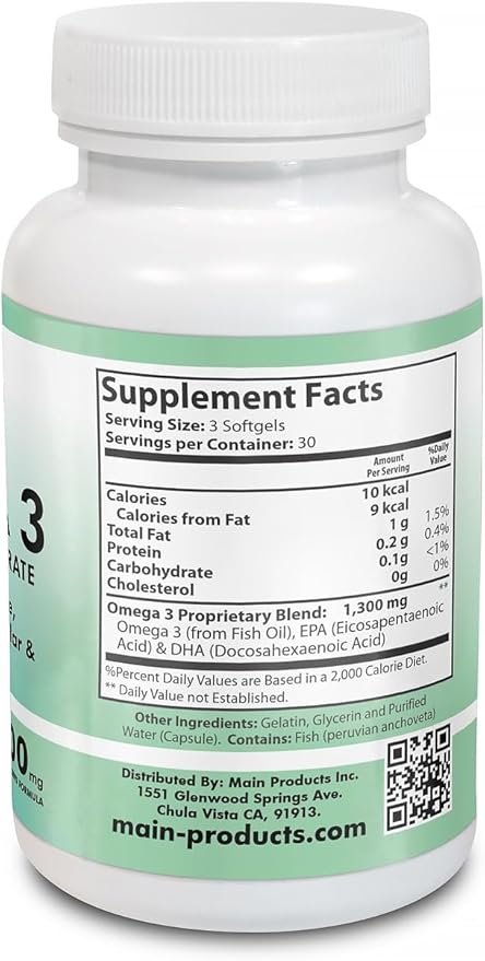 Omega 3 Fish Oil Concentrate Supplement for Women and Men - 3900mg Active Ingredients Omega 3 Fatty Acids EPA and DHA - 90 Softgels - One Month Supply.