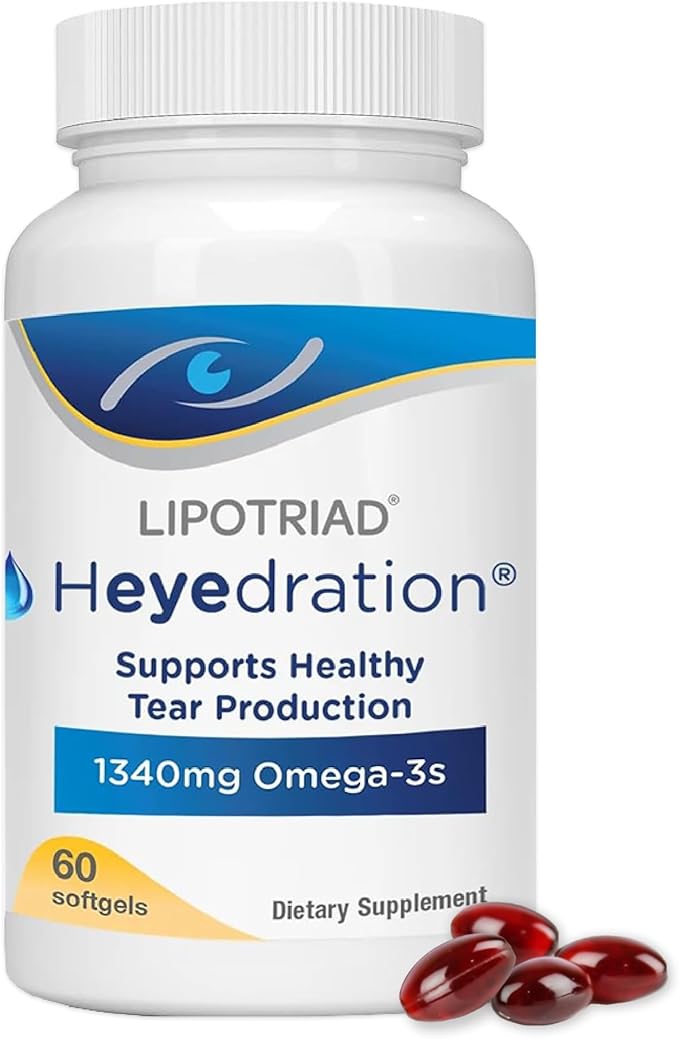 Lipotriad Heyedration Eye Vitamins - 60 Softgels 30-Day Supply - Omega 3 Supplement with Vitamin E &amp Organic Flaxseed Oil