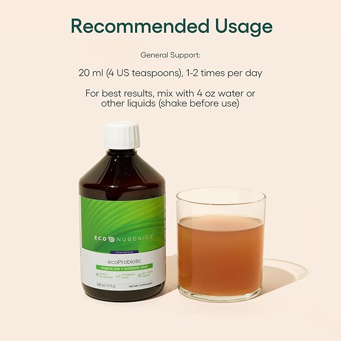 EcoNugenics ecoProbiotic: Probiotic &amp Prebiotic Supplement for Women &amp Men w/ 19 Digestive Herbs – Supports the Microbiome &amp Gut Health + Immune Function – Live Fermented Liquid Vegan Form