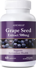 ADENKLIP Grape Seed Extract 500mg Antioxidant Support for Skin Heart &amp Overall Wellness Vegan Non-GMO Gluten-Free 60 Capsules