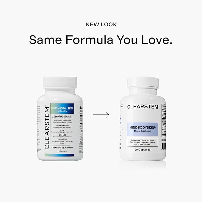 CLEARSTEM - MINDBODYSKIN Hormonal Acne Supplement (5-HTP) - Natural DIM Supplement - Skin Care Vitamins - Hormone Balance Antioxidants - Gluten Free Cruelty Free - 30 Servings 90 Capsules
