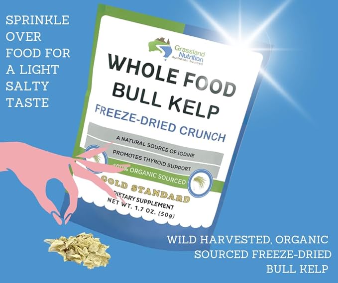 Grassland Nutrition Organic Bull Kelp Crunch (Durvillaea potatorum) 3.5 OZ - Natural Iodine for Thyroid Support sustainably Wild harvested No GMOs and Vegan Friendly