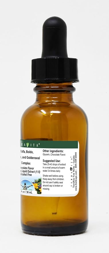 Terravita Alfalfa Boldo Gentian and Goldenseal Complex Glycerite Liquid Extract (1:5) - Chocolate Flavored (1 oz ZIN: 522370) - 3 Pack