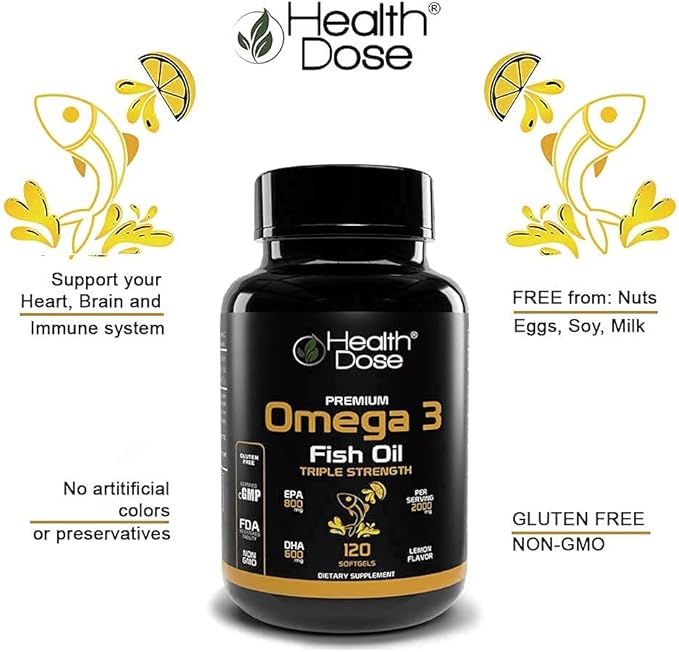 Premium Immune Support Bundle by Health Dose Omega 3 Fish Oil Triple Strength Gluten-Free Non-GMO 120 Softgels + Elderberry Plus 11 in 1 Defense Immune Support Booster 120 Chlorophyll Capsules.