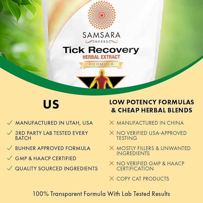 Samsara Herbs Tick Recovery Herbal Powder Formula (4oz/114g) - Japanese Knotweed Cat's Claw SIDA Acuta Houttuynia Cordata Stevia