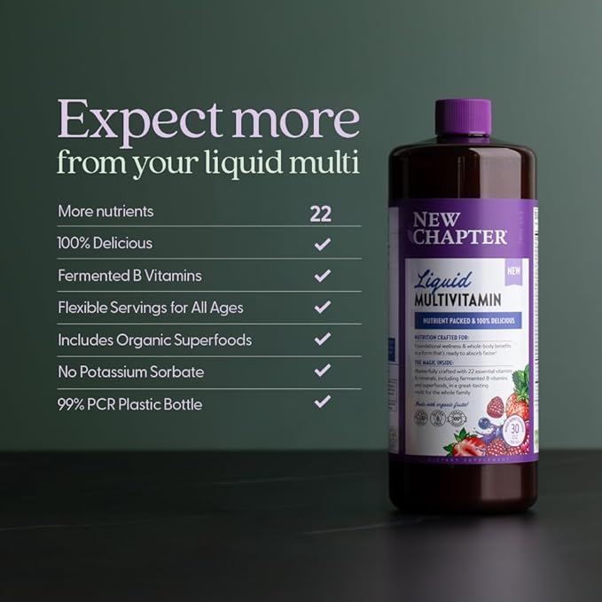 New Chapter Liquid Multivitamin + Mineral Supplement for Whole-Body Benefits 100% Delicious Multivitamin for Adults Teens &amp Kids 2+ Ready to Absorb Faster Mixed Berry Flavored 30 oz