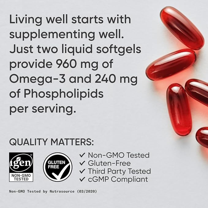 Sports Research® Total Omega-3 Fish Oil 2200mg - Made from Antarctic Krill w/Astaxanthin Wild Sockeye Salmon &amp Alaska Pollock - 960mg of EPA &amp DHA - 120 Softgels