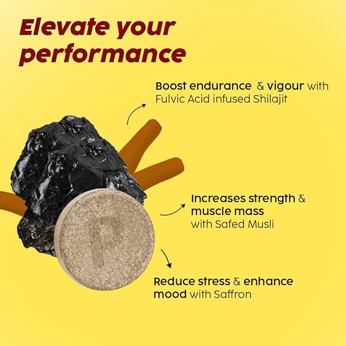 Plix Pure Himalayan Shilajit Effervescent Tablets - 250mg with Safed Musli &amp Saffron | Natural Energy &amp Strength Support | Orange Flavor 180 Tablets