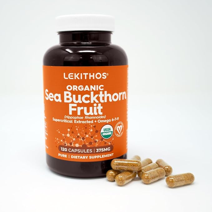 Organic Sea Buckthorn Capsules | Organic Omega 6-7-9 Complex | 1125mg Per Serving | Supports Skin Barrier and Inflammatory Response | USDA Organic Vegan Non-GMO Gluten-Free | 120 Capsules