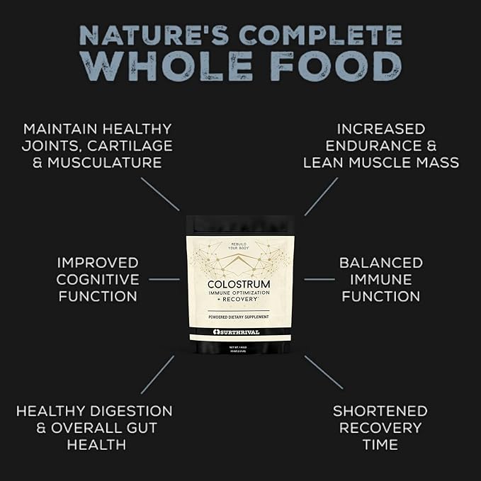 Surthrival: Colostrum Powder (6.5oz) Immune Optimization &amp Recovery Powdered Dietary Supplement Gut Health Immune Support Keto Friendly
