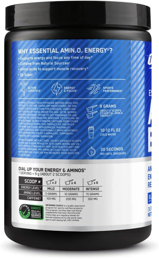Optimum Nutrition Amino Energy - Pre Workout with Green Tea BCAA Amino Acids Keto Friendly Green Coffee Extract Energy Powder - Blueberry Lemonade 30 Servings (Packaging May Vary)