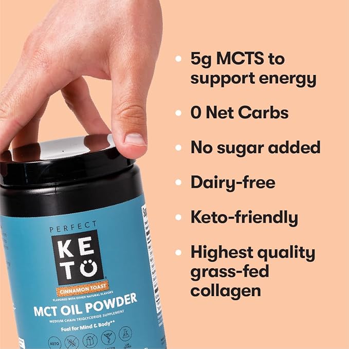 Perfect Keto 7g MCT Oil Powder Medium Chain Triglycerides Supplement Non Dairy Coffee Creamer for Keto Diet Ketogenic MCT Oil Mix for Coffee Smoothie Protein Shakes and Tea Vanilla 30 Servings