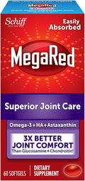 Omega-3 Krill Oil and Joint Supplement - Megared Joint Care 60 softgels - EPA/DHA fatty acids Antioxidants Hyaluronic acid No fishy burp aftertaste as with Fish Oil