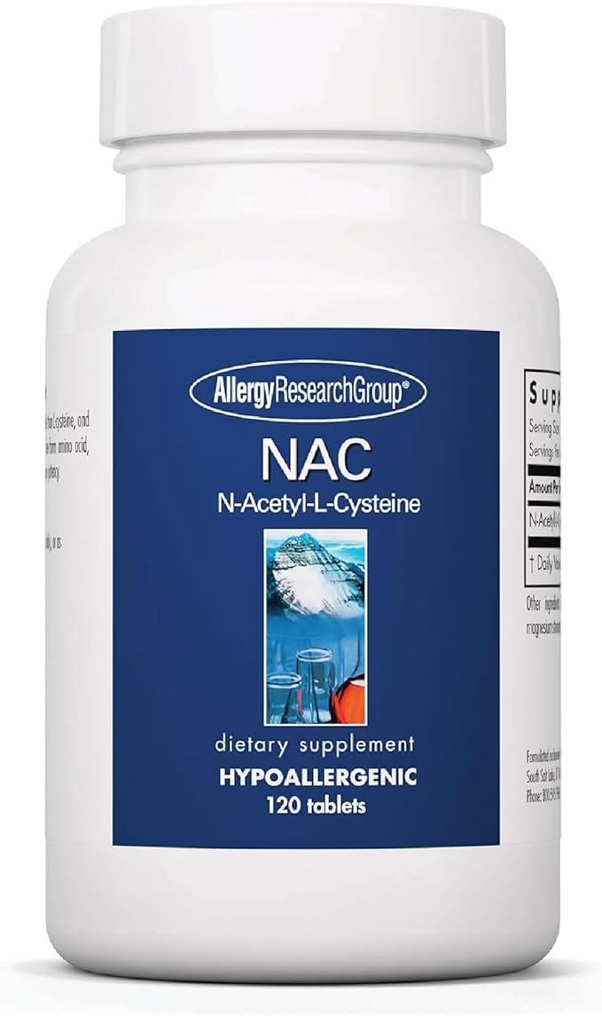 Allergy Research Group NAC Supplement - N-Acetyl-L-Cysteine Glutathione Precursor Supports Immune Function Healthy Mucus Clearance Free Form Amino Acid Hypoallergenic - 120 Count