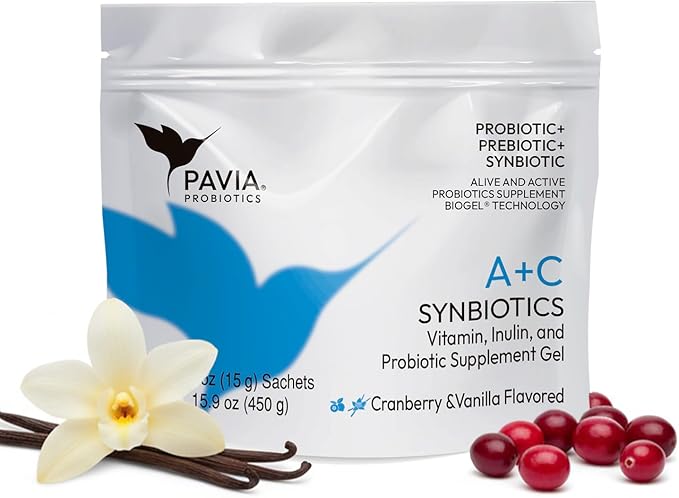 Pavia Live Probiotics Bio-Gel with Collagen | Probiotics &amp Prebiotics with Antioxidants | Digestive Support | 1 Billion Live Cultures | Fruit &amp Vanilla Flavor | 30 Sachets