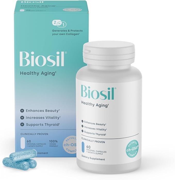 Biosil Healthy Aging - 60 Capsules - Beauty Vitality &amp Thyroid Support - with Patented ch-OSA &amp Selenium - 30-Day Supply