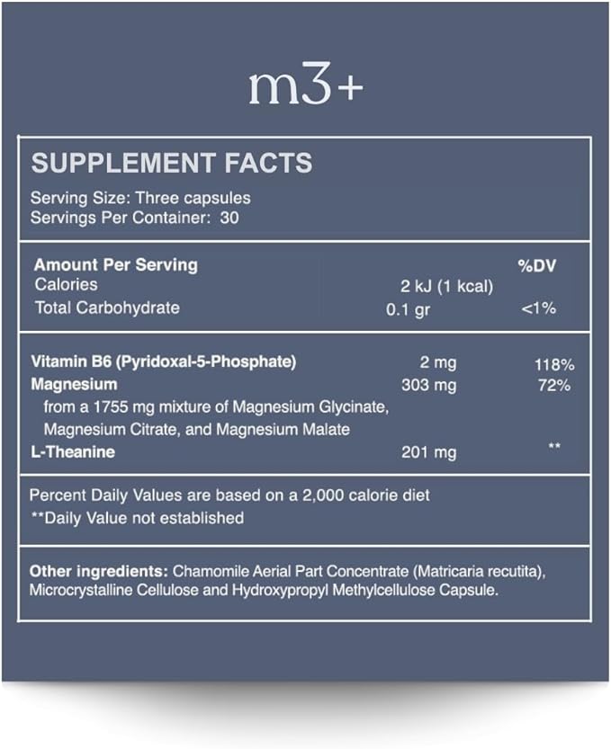 M3+ | Magnesium Supplement with Citrate Glycinate Malate + L-Theanine &amp Vitamin B6 | Sleep Relaxation &amp Focus Support | 90 Capsules
